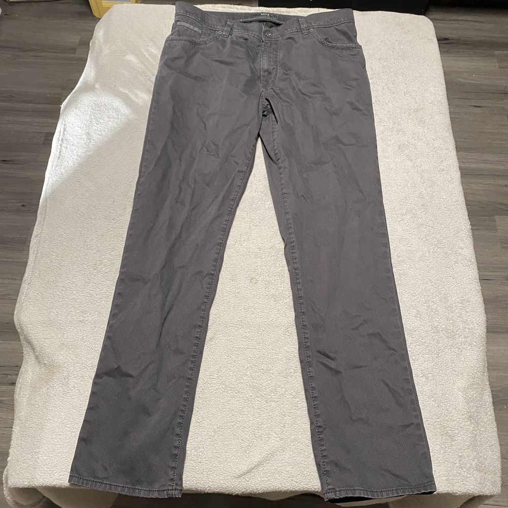 Brax Cadiz Pants Mens 38x33 Black Dora mind Print Lightweight Straight Modern